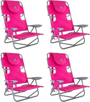Ostrich On-Your-Back Outdoor Lounge 5 Position Reclining Beach Lake Chair 4 Pack