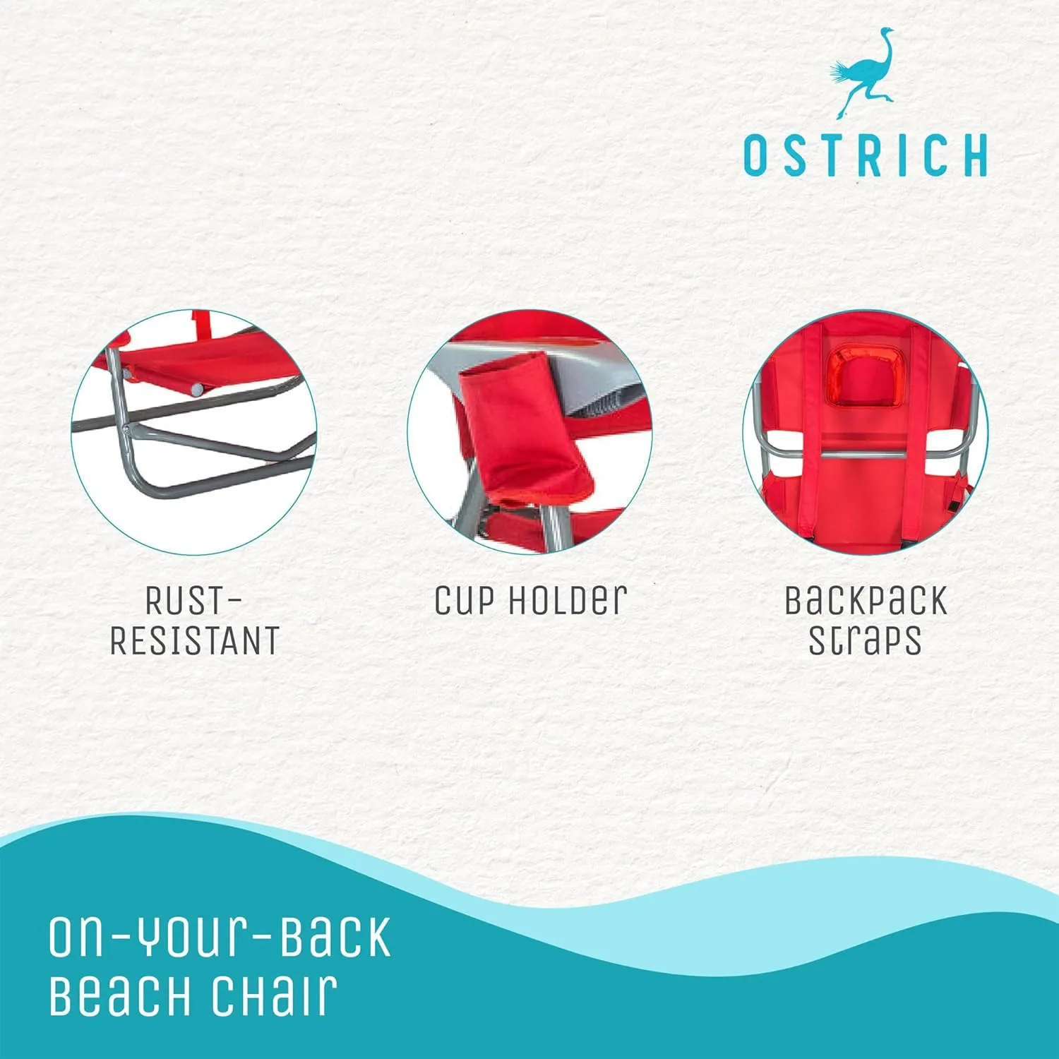 Ostrich On-Your-Back Portable 9.6-Pound Folding Reclining Outdoor Camping Lawn Chair with 5 Adjustable Positions, Red (3 Pack)