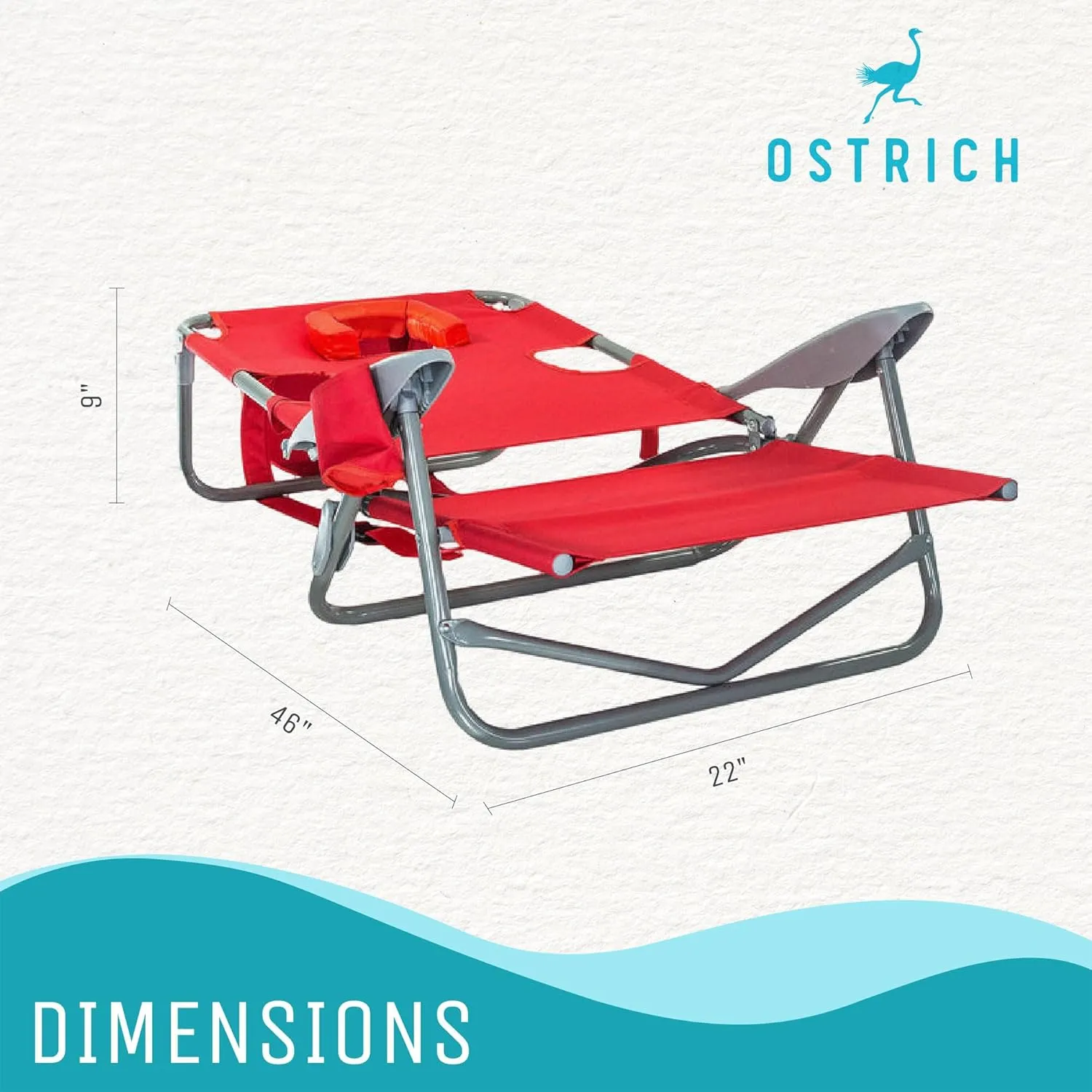 Ostrich On-Your-Back Portable 9.6-Pound Folding Reclining Outdoor Camping Lawn Chair with 5 Adjustable Positions, Red (3 Pack)