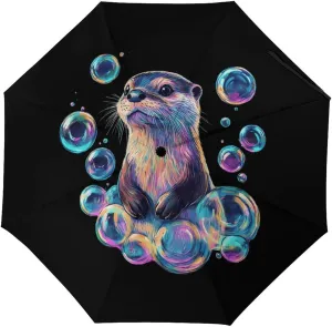 Otter Colorful Bubbles Tri-fold Reverse Folding Umbrella Portable Travel Umbrella Automatic & Manual Windproof Umbrellas