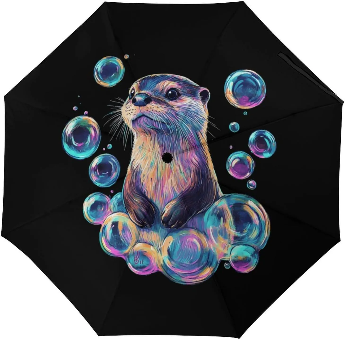 Otter Colorful Bubbles Tri-fold Reverse Folding Umbrella Portable Travel Umbrella Automatic & Manual Windproof Umbrellas