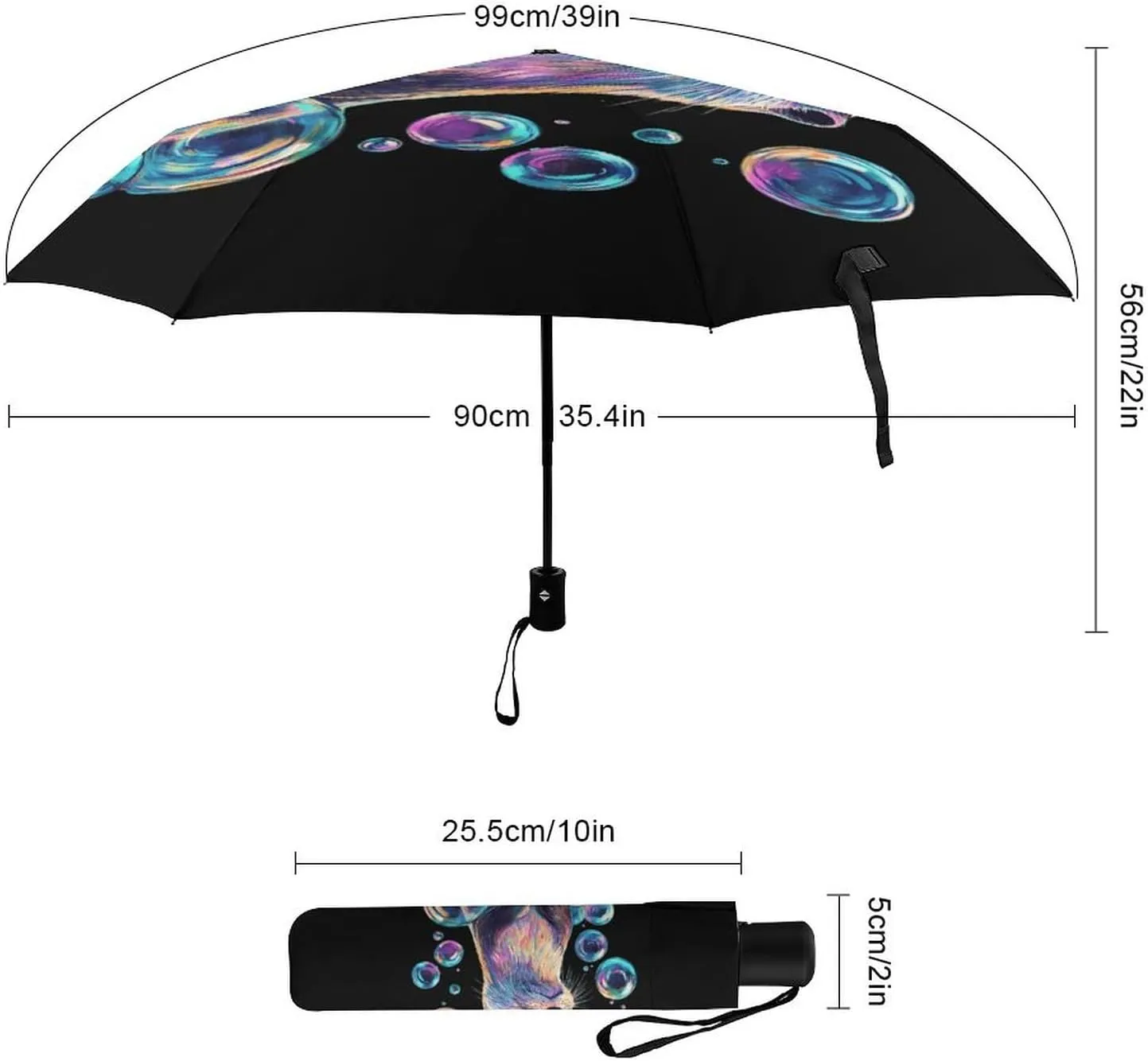 Otter Colorful Bubbles Tri-fold Reverse Folding Umbrella Portable Travel Umbrella Automatic & Manual Windproof Umbrellas