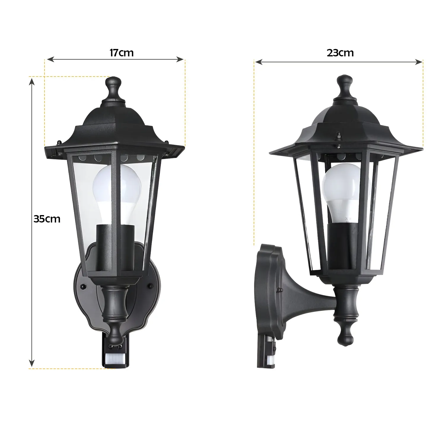 Outdoor 6 Side IP44 Wall Lantern Security Light with PIR Motion Sensor ~ 5427