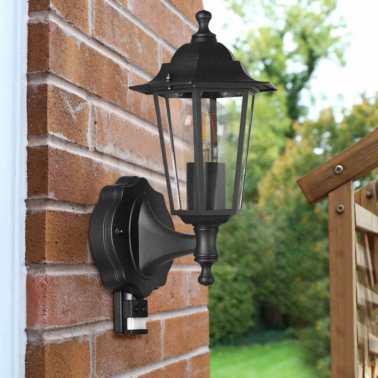 Outdoor 6 Side IP44 Wall Lantern Security Light with PIR Motion Sensor ~ 5427