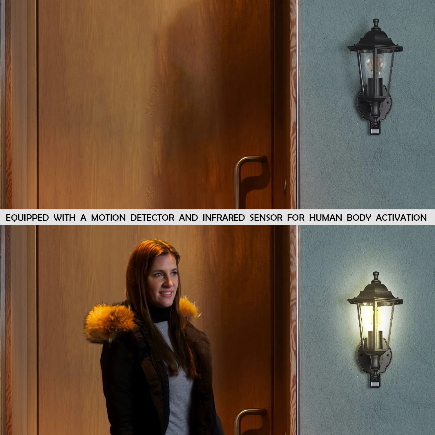Outdoor 6 Side IP44 Wall Lantern Security Light with PIR Motion Sensor ~ 5427