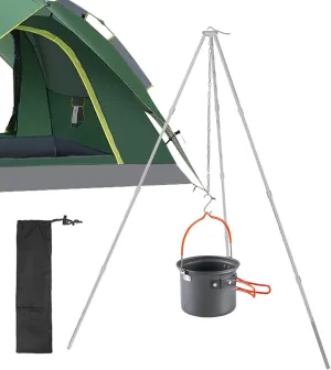 Outdoor Aluminum Alloy Tripod - Campfire Cooking Accessories, Aluminum Alloy, Lightweight, Foldable Survival Gear | Outdoor Camp Tripod with Adjustable Chain, Tripod Cooker for Camping
