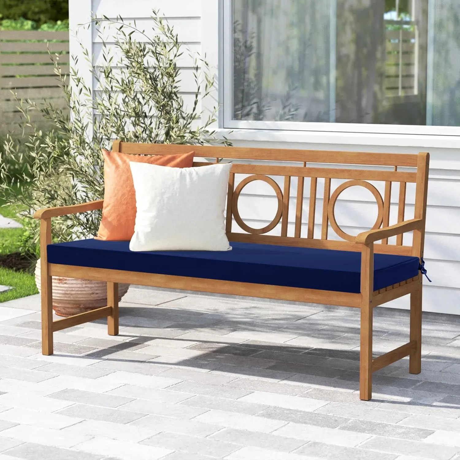 Outdoor Bench Cushion: Waterproof and Fade Resistant Patio Furniture Cushions - Non-Slip Bench Pad Cushion with Removable Cover for Garden Swing Porch Sofa Settee, 48 x 18 x 3 Inch, Navy Blue
