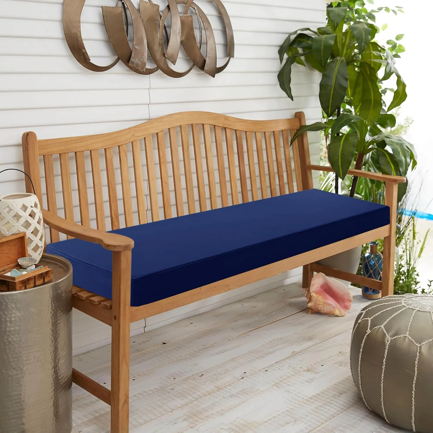 Outdoor Bench Cushion: Waterproof and Fade Resistant Patio Furniture Cushions - Non-Slip Bench Pad Cushion with Removable Cover for Garden Swing Porch Sofa Settee, 48 x 18 x 3 Inch, Navy Blue
