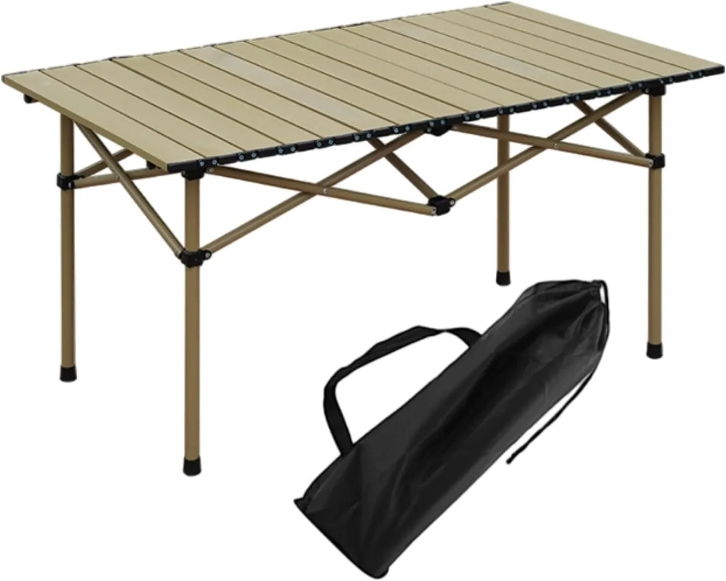 Outdoor Camping Side Table Portable Compact Stable Easy to Set up for 2-4 Persons for Bbqs Outdoor Cooking Camping, Beige