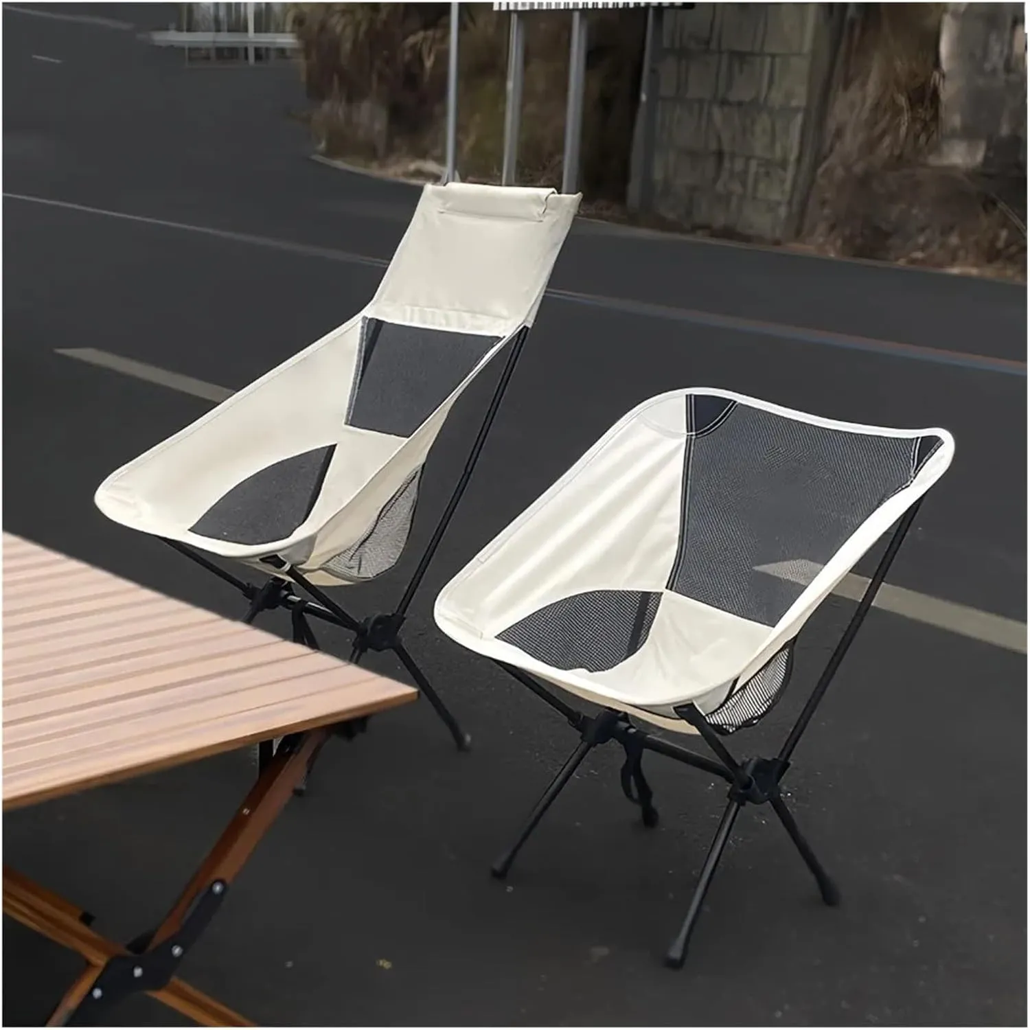 Outdoor Folding Chair Outdoor Leisure Moon Chair Ultra Light Breathable Mesh Backrest Backpack Chair(White)