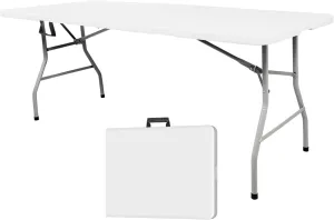 Outdoor Folding Table 6 ft, Portable Outdoor Picnic Table for Camping, Party and Wedding, with Handle and Lock - White