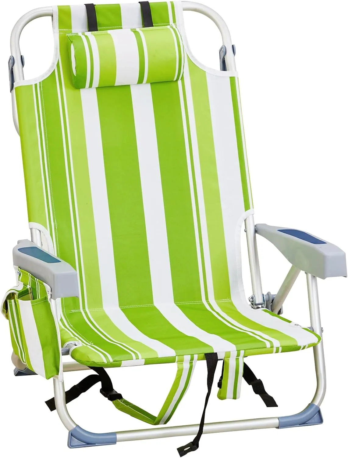 Outvita Backpack Beach Chair, 5 Level Adjustable Positions Beach Chair with Back Storage Bag, Cooler Pouch and Side Bags for Beach Poolside Lawn