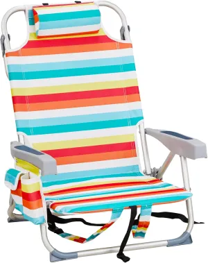 Outvita Backpack Beach Chair, 5 Level Adjustable Positions Beach Chair with Back Storage Bag, Cooler Pouch and Side Bags for Beach Poolside Lawn