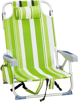 Outvita Backpack Beach Chair, 5 Level Adjustable Positions Beach Chair with Back Storage Bag, Cooler Pouch and Side Bags for Beach Poolside Lawn