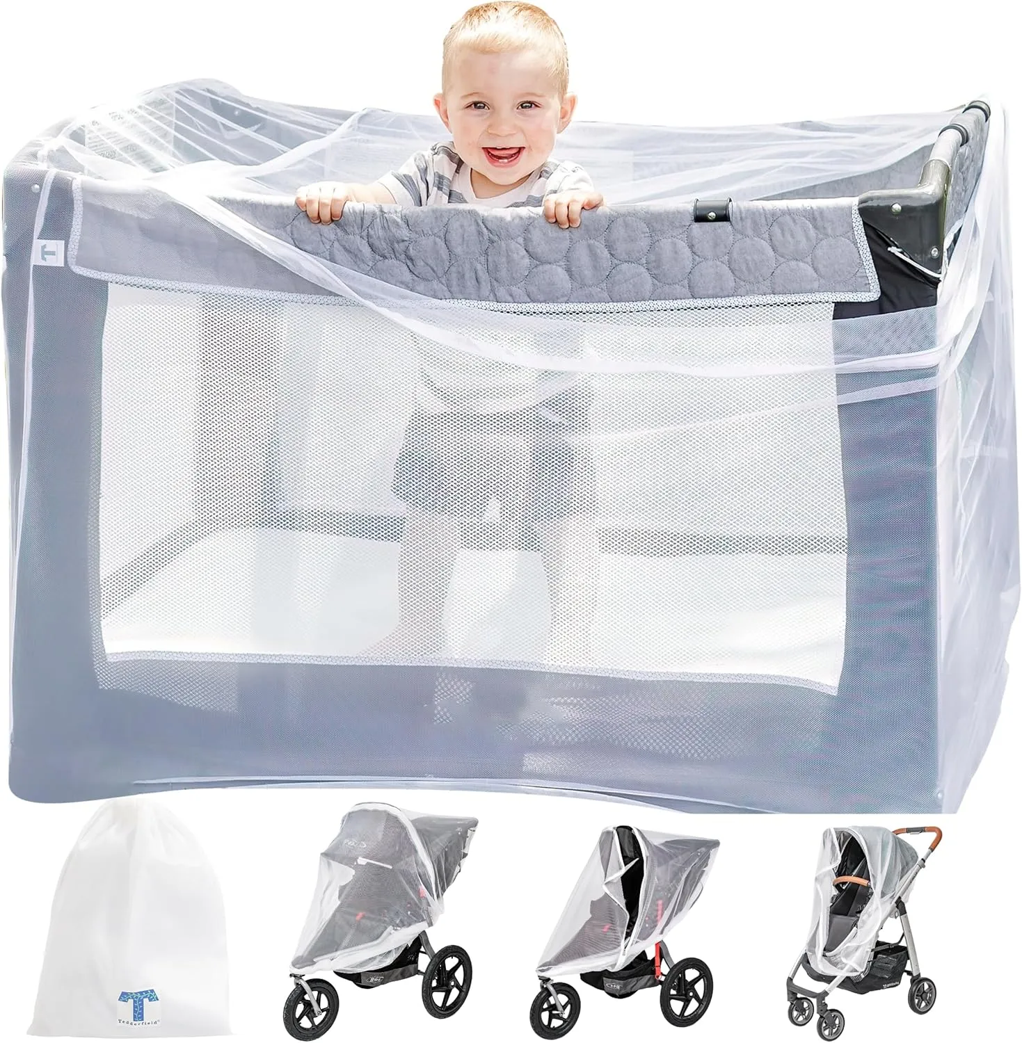Pack n Play Cover with Zippers – Adaptable Premium Quality Mosquito Net for Stroller, Jogging Stroller, Playpen, Bassinet, Travel Crib – Portable Mosquito Net for Baby, Drawstring Base for Snug Fit