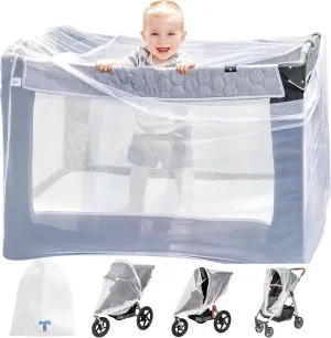 Pack n Play Cover with Zippers – Adaptable Premium Quality Mosquito Net for Stroller, Jogging Stroller, Playpen, Bassinet, Travel Crib – Portable Mosquito Net for Baby, Drawstring Base for Snug Fit