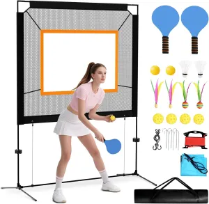 Paddle Game with Net, Similar to Badminton, Pingpong, and Tennis, Portable All-in-One Balls-Game Combo, Easy Setup Net for Backyard, Park, Beach, Indoor & Outdoor Sports, 90.5x59 in