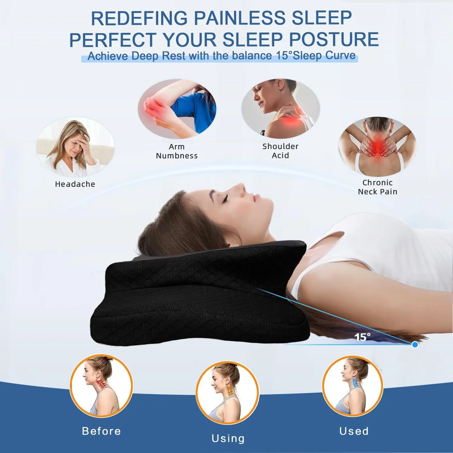 Pain Relief Cervical Pillow for Neck Support, Adjustable Ergonomic Pillow Cozy Sleeping, Odorless Orthopedic Memory Foam Pillows, Contour Bed Pillow for Side Back Stomach Sleeper