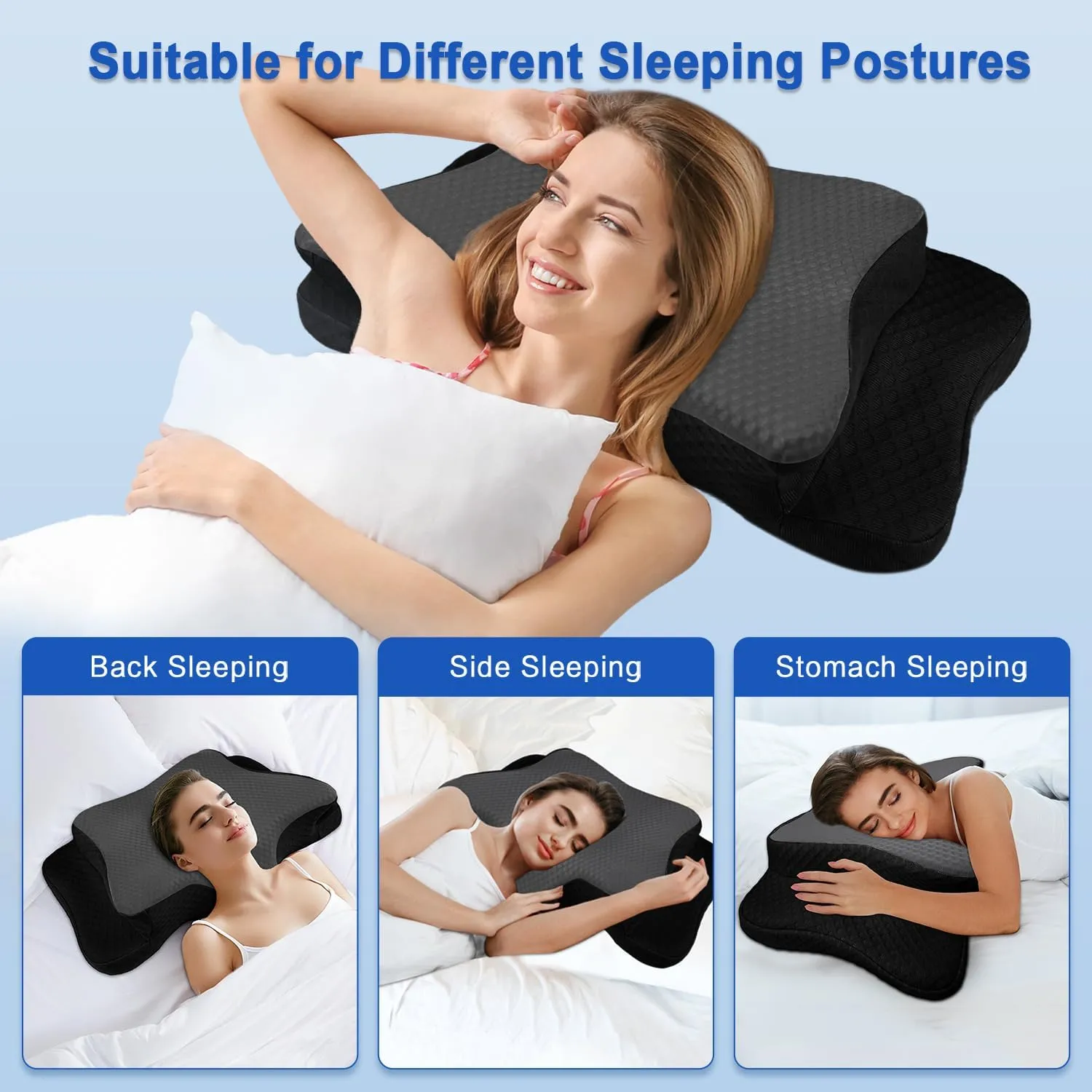 Pain Relief Cervical Pillow for Neck Support, Adjustable Ergonomic Pillow Cozy Sleeping, Odorless Orthopedic Memory Foam Pillows, Contour Bed Pillow for Side Back Stomach Sleeper