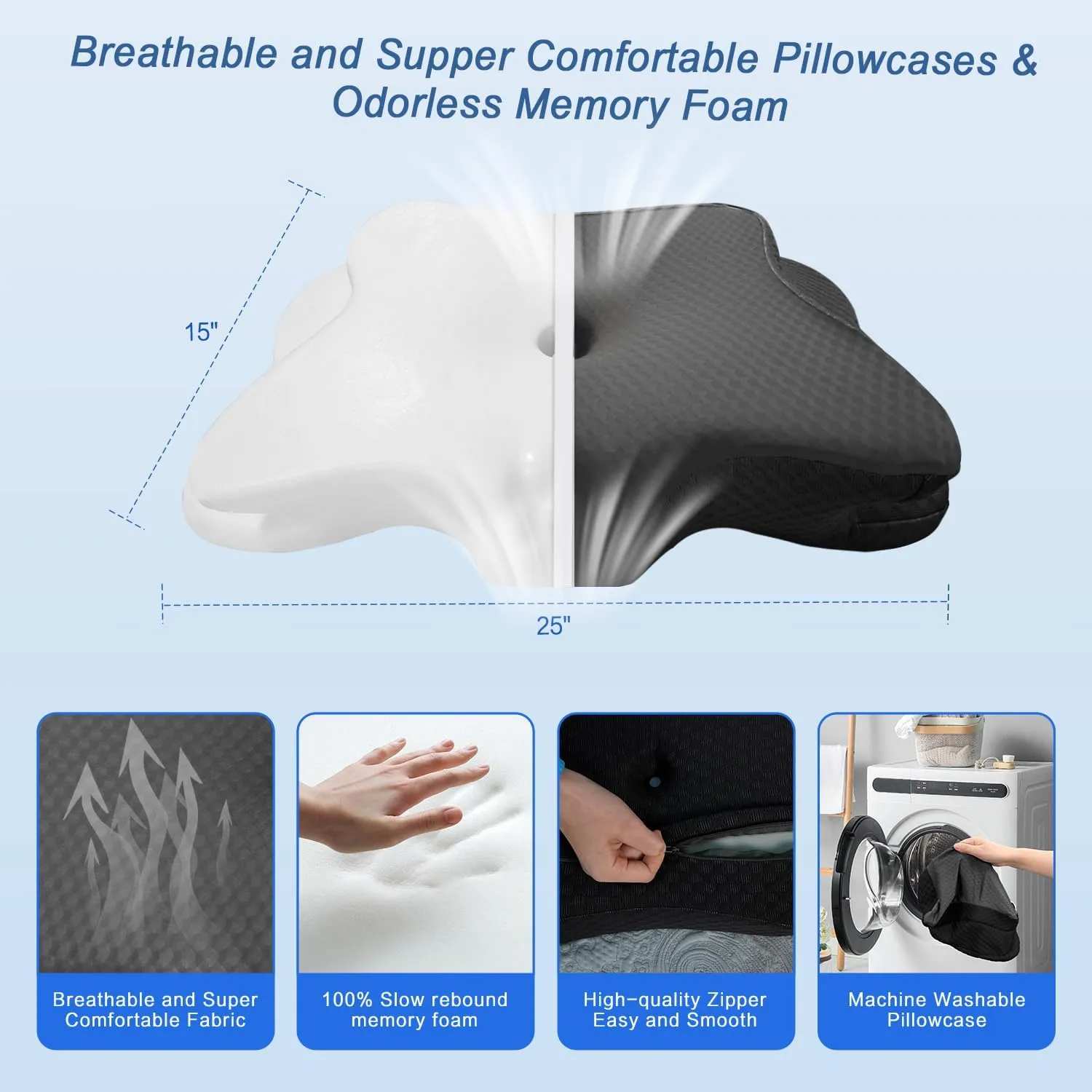 Pain Relief Cervical Pillow for Neck Support, Adjustable Ergonomic Pillow Cozy Sleeping, Odorless Orthopedic Memory Foam Pillows, Contour Bed Pillow for Side Back Stomach Sleeper