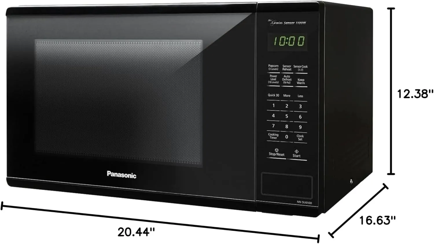 Panasonic Countertop Microwave Oven with Genius Sensor Cooking, Quick 30sec, Popcorn Button, Child Safety Lock and 1100 Watts of Cooking Power - NN-SU656B - 1.3 cu. ft (Black)