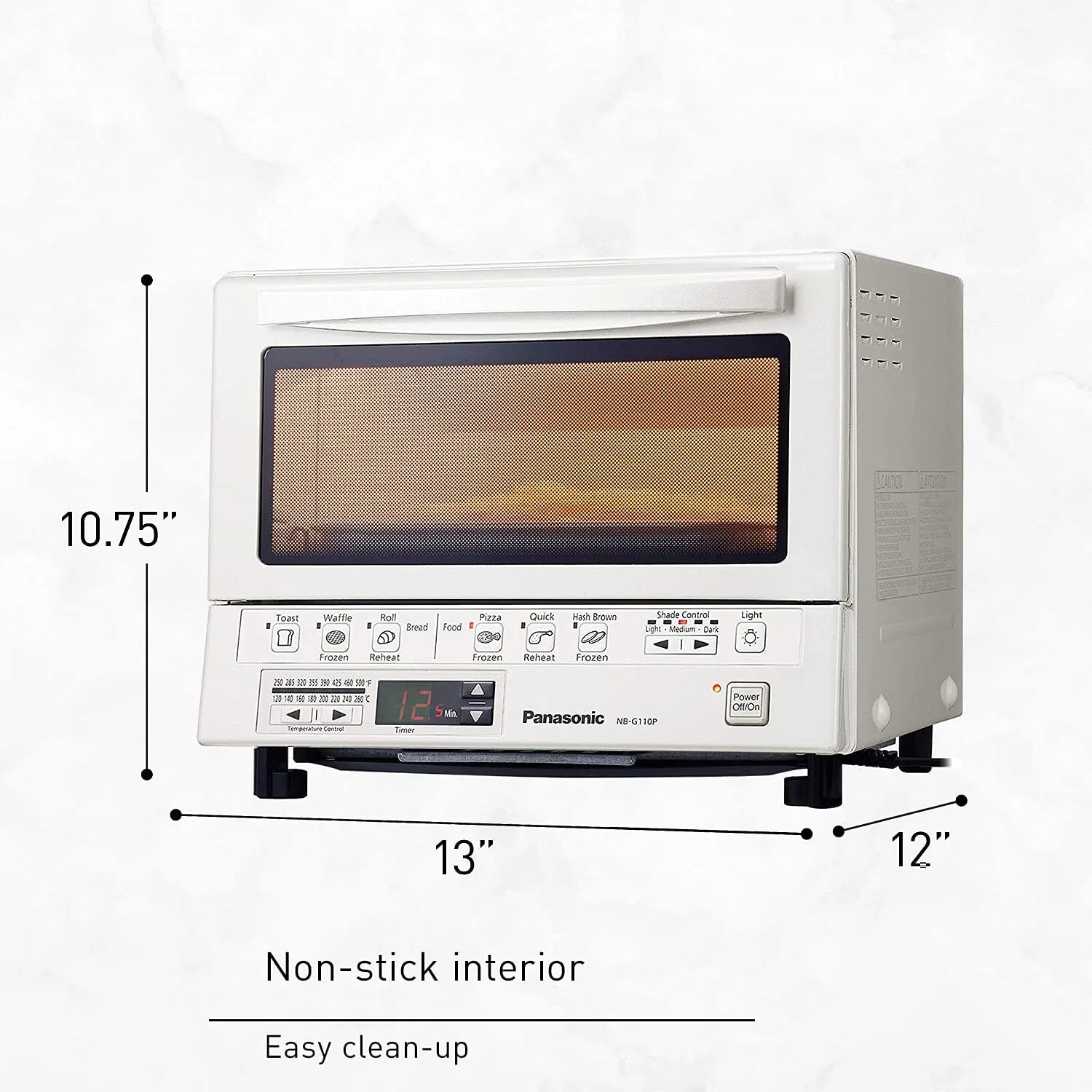 Panasonic FlashXpress Toaster Oven with Double Infrared Heating, 6 Auto Cook Options and Precise Temperature Control, 4-Slice Small Toaster Oven, 1300 Watts - NB-G110-W (White)