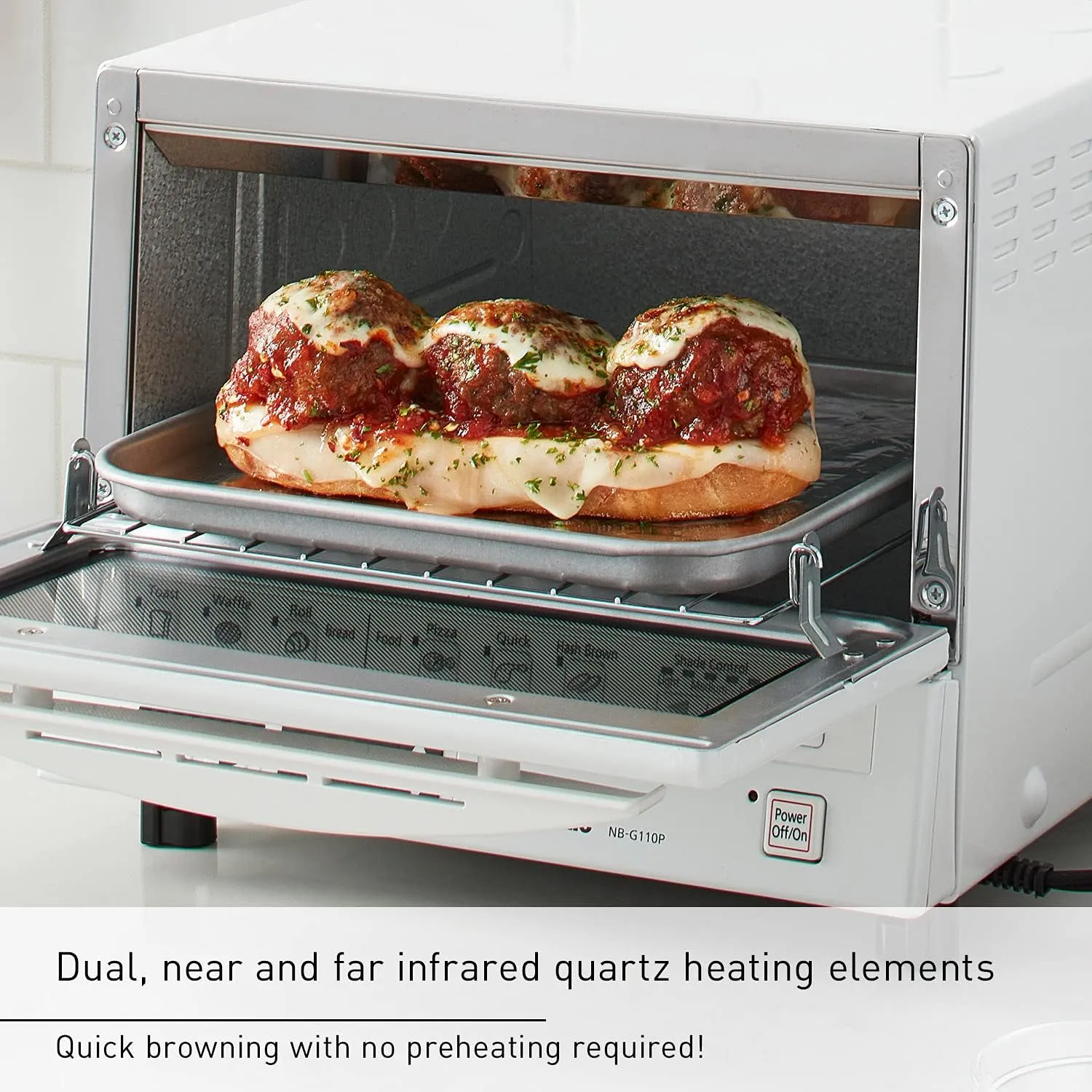Panasonic FlashXpress Toaster Oven with Double Infrared Heating, 6 Auto Cook Options and Precise Temperature Control, 4-Slice Small Toaster Oven, 1300 Watts - NB-G110-W (White)