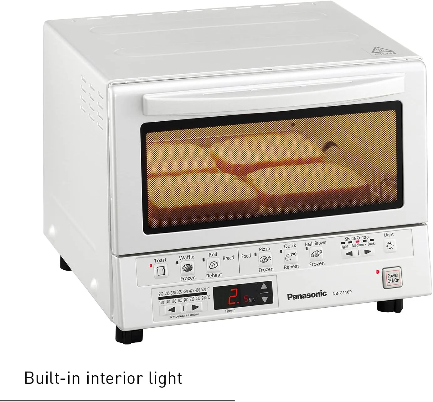 Panasonic FlashXpress Toaster Oven with Double Infrared Heating, 6 Auto Cook Options and Precise Temperature Control, 4-Slice Small Toaster Oven, 1300 Watts - NB-G110-W (White)
