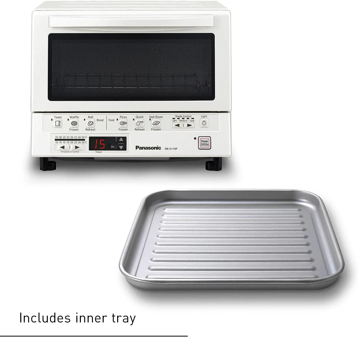 Panasonic FlashXpress Toaster Oven with Double Infrared Heating, 6 Auto Cook Options and Precise Temperature Control, 4-Slice Small Toaster Oven, 1300 Watts - NB-G110-W (White)