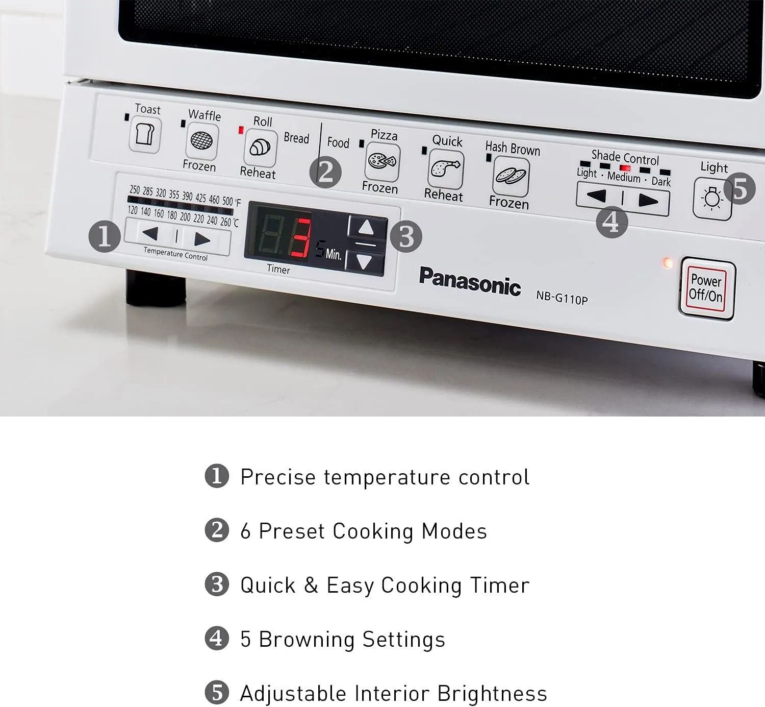 Panasonic FlashXpress Toaster Oven with Double Infrared Heating, 6 Auto Cook Options and Precise Temperature Control, 4-Slice Small Toaster Oven, 1300 Watts - NB-G110-W (White)