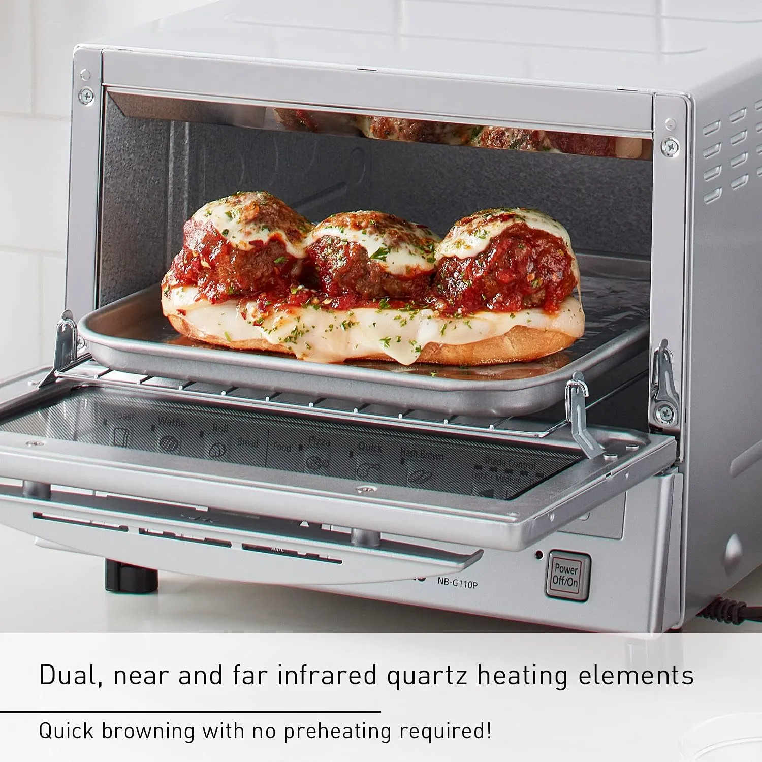 Panasonic FlashXpress Toaster Oven with Double Infrared Heating, 6 Auto Cook Options and Precise Temperature Control, 4-Slice Small Toaster Oven, 1300 Watts - NB-G110P (Silver)
