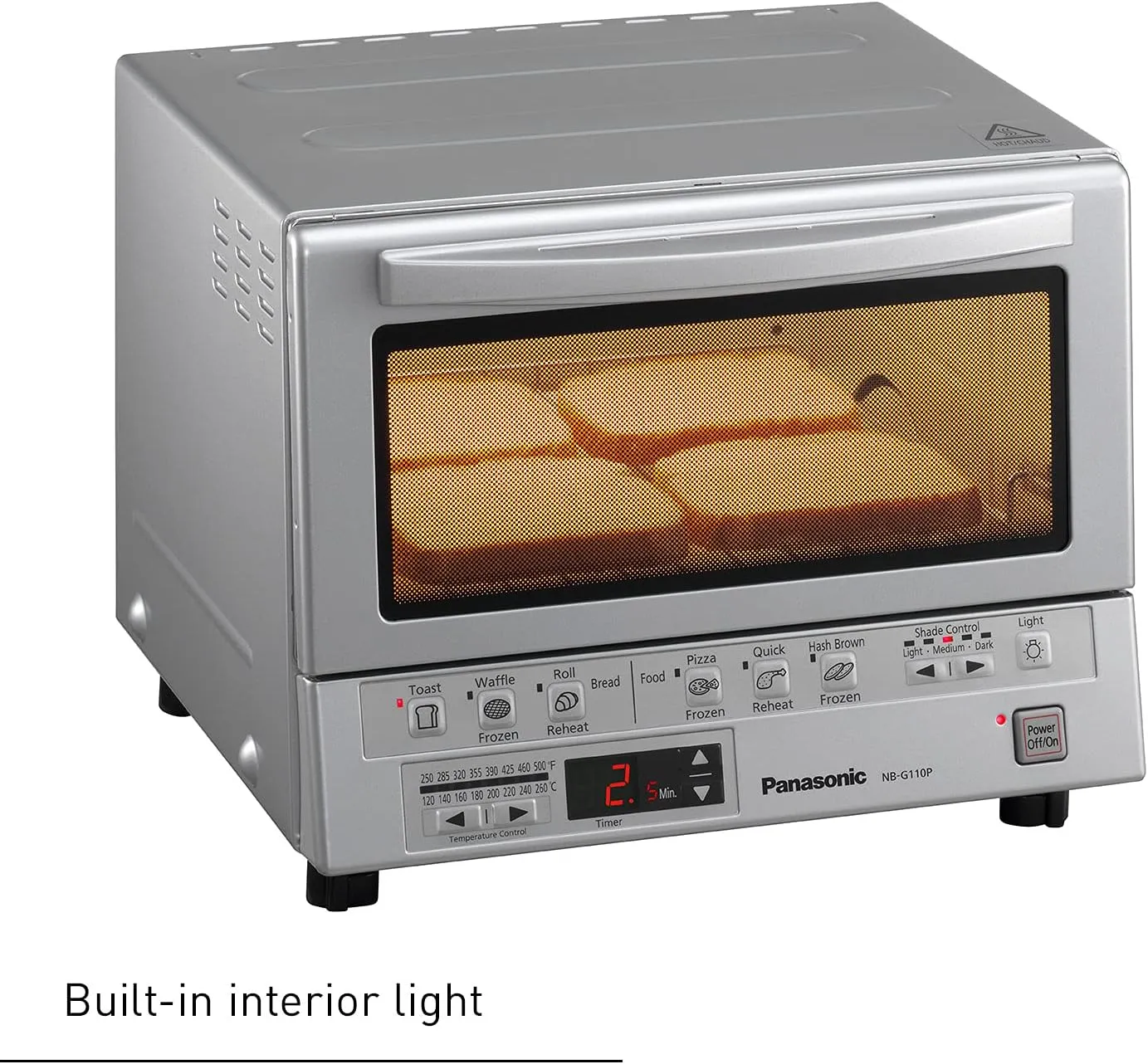 Panasonic FlashXpress Toaster Oven with Double Infrared Heating, 6 Auto Cook Options and Precise Temperature Control, 4-Slice Small Toaster Oven, 1300 Watts - NB-G110P (Silver)