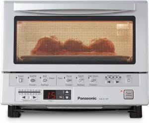 Panasonic FlashXpress Toaster Oven with Double Infrared Heating, 6 Auto Cook Options and Precise Temperature Control, 4-Slice Small Toaster Oven, 1300 Watts - NB-G110P (Silver)
