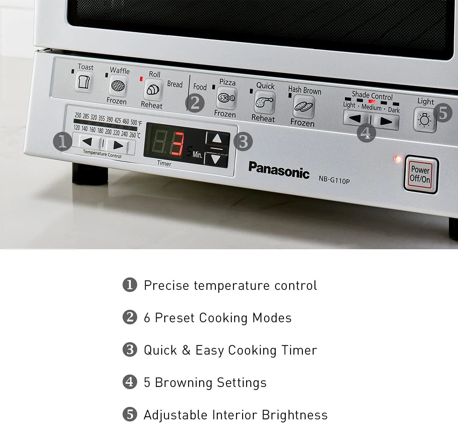 Panasonic FlashXpress Toaster Oven with Double Infrared Heating, 6 Auto Cook Options and Precise Temperature Control, 4-Slice Small Toaster Oven, 1300 Watts - NB-G110P (Silver)