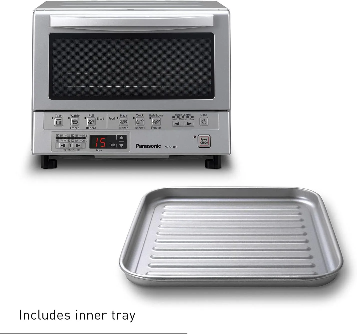 Panasonic FlashXpress Toaster Oven with Double Infrared Heating, 6 Auto Cook Options and Precise Temperature Control, 4-Slice Small Toaster Oven, 1300 Watts - NB-G110P (Silver)