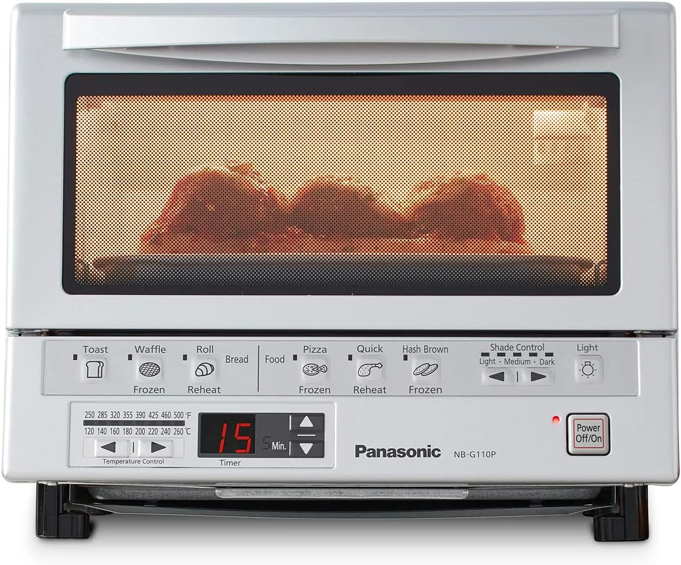 Panasonic FlashXpress Toaster Oven with Double Infrared Heating, 6 Auto Cook Options and Precise Temperature Control, 4-Slice Small Toaster Oven, 1300 Watts - NB-G110P (Silver)