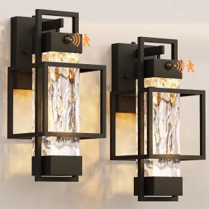 PARTPHONER Modern Motion Sensor Outdoor Wall Lights 2 Pack, 15" Exterior Wall Sconce Waterproof Porch Light, Outside Light for House with Water Glass for Garage Doorway
