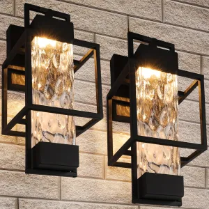 PARTPHONER Modern Outdoor Light Fixtures Dusk to Dawn Outdoor Lighting 2 Pack, 15" Exterior Wall Sconce Waterproof Porch Light, Outside Lamp for House with Water Glass for Garage Doorway