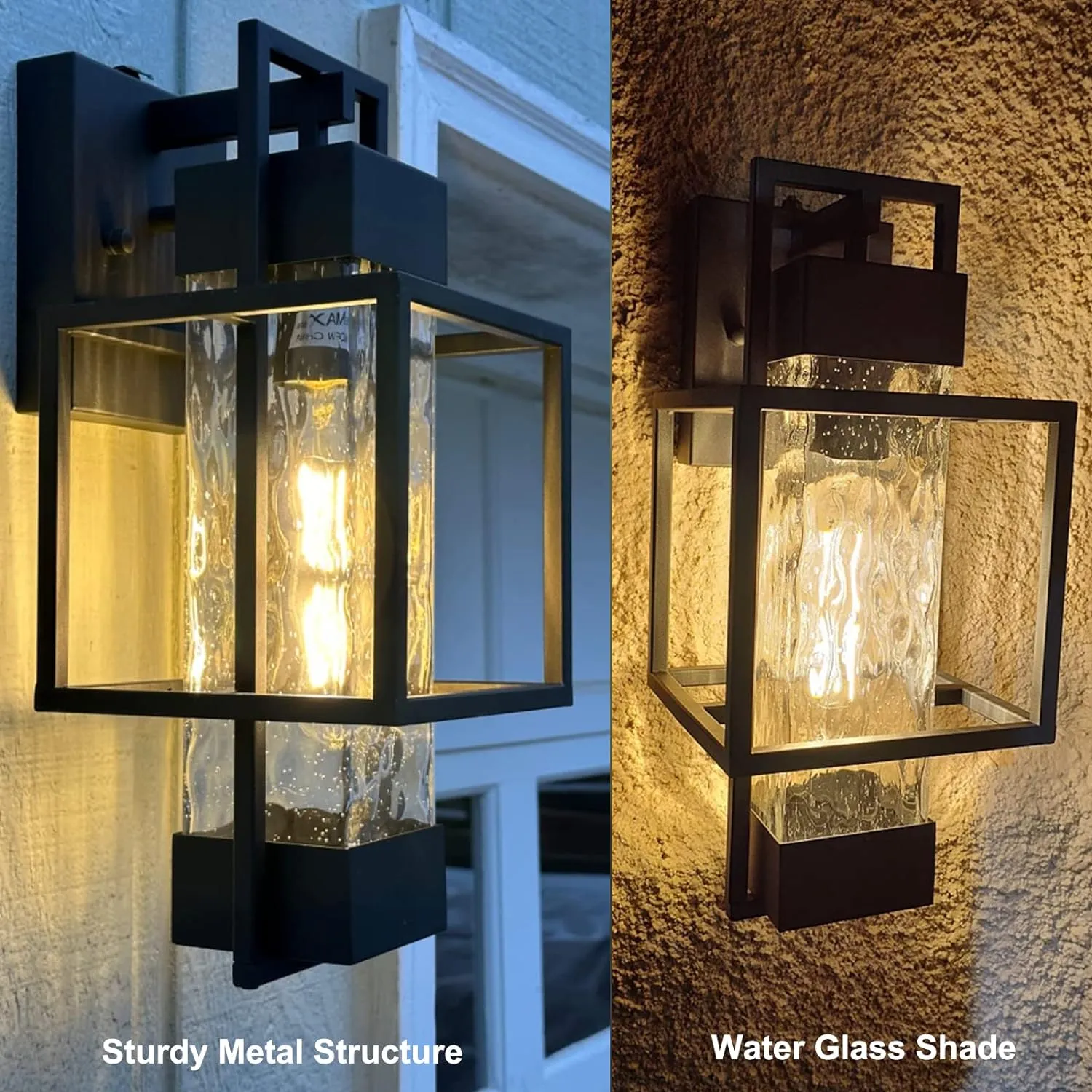 PARTPHONER Modern Outdoor Light Fixtures Dusk to Dawn Outdoor Lighting 2 Pack, 15" Exterior Wall Sconce Waterproof Porch Light, Outside Lamp for House with Water Glass for Garage Doorway