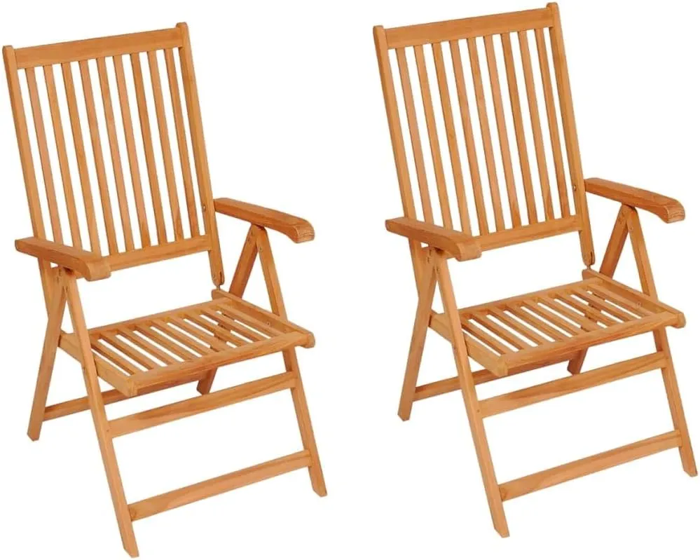 Patio Chairs 2 Pcs with Cream Cushions Solid Teak Wood Foldable Reclining Outdoor Lounge Chairs for Garden Backyard Balcony Poolside