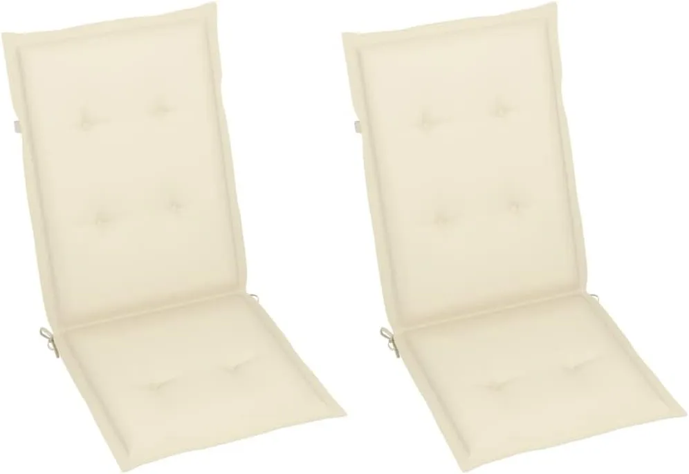 Patio Chairs 2 Pcs with Cream Cushions Solid Teak Wood Foldable Reclining Outdoor Lounge Chairs for Garden Backyard Balcony Poolside