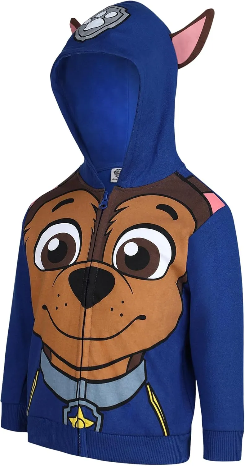 Paw Patrol Nickelodeon Marshall, Rubble or Chase Boys Zip Up Hoodie for Toddler and Little Kids