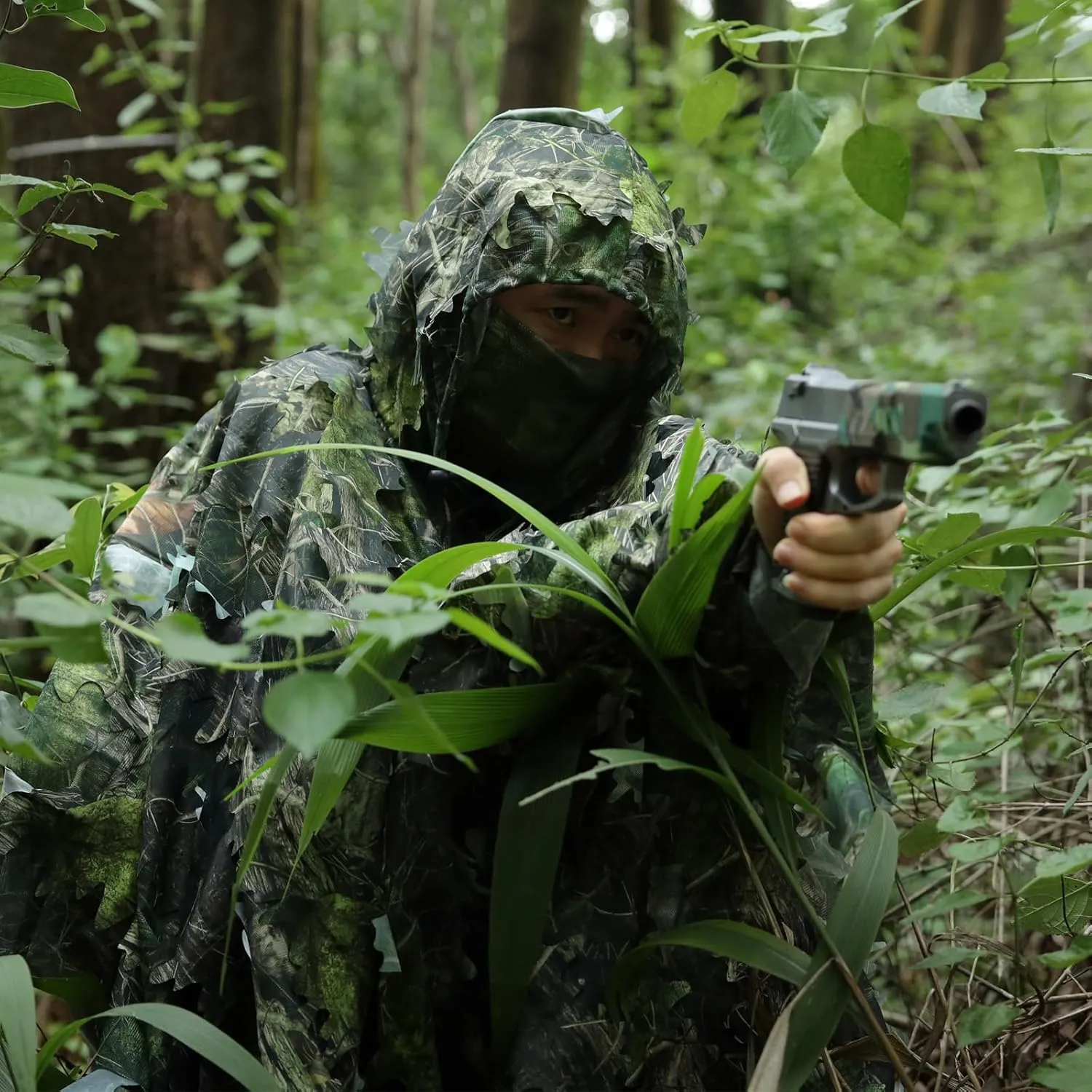 PELLOR Ghillie Suit Poncho for Men,3D Leafy Camo Poncho for Hunting Bird Watch Military CS Woodland Hunting