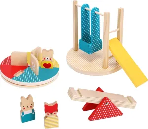 Petit Collage: at The Park Wooden Playset - Wooden Playset for Ages 12mo  - Includes 4 Moveable Park Rides and 3 Animal Characters - Made with FSC Wood - Makes a Great Gift Idea