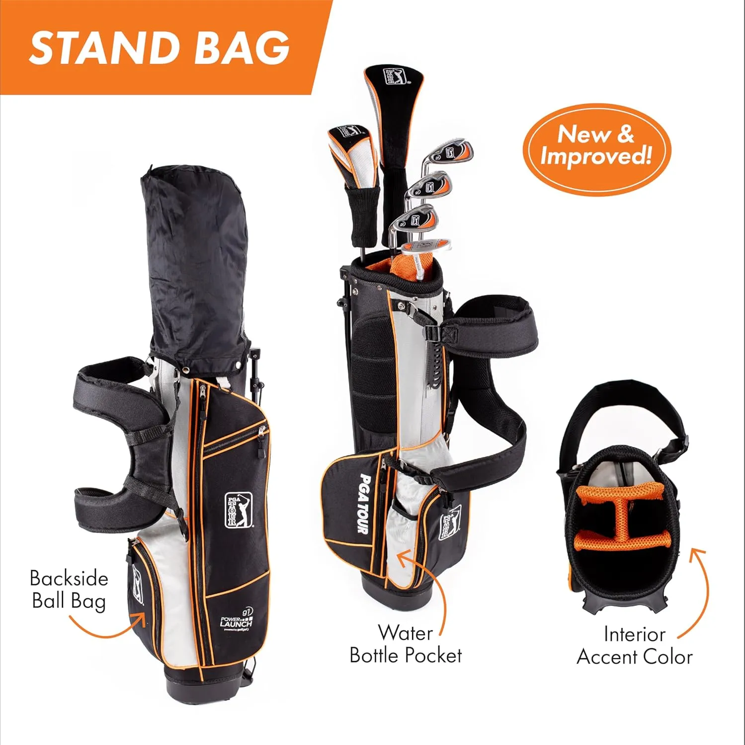PGA TOUR Youth Golf Club Set for Ages 8-12 (4’8”-5’2”) and 12  (5’2” ), Right and Left-Handed Kids Golf Sets – Beginner Junior Golf Clubs with Lightweight Stand Bag, Mallet Putter, Hybrid, Driver