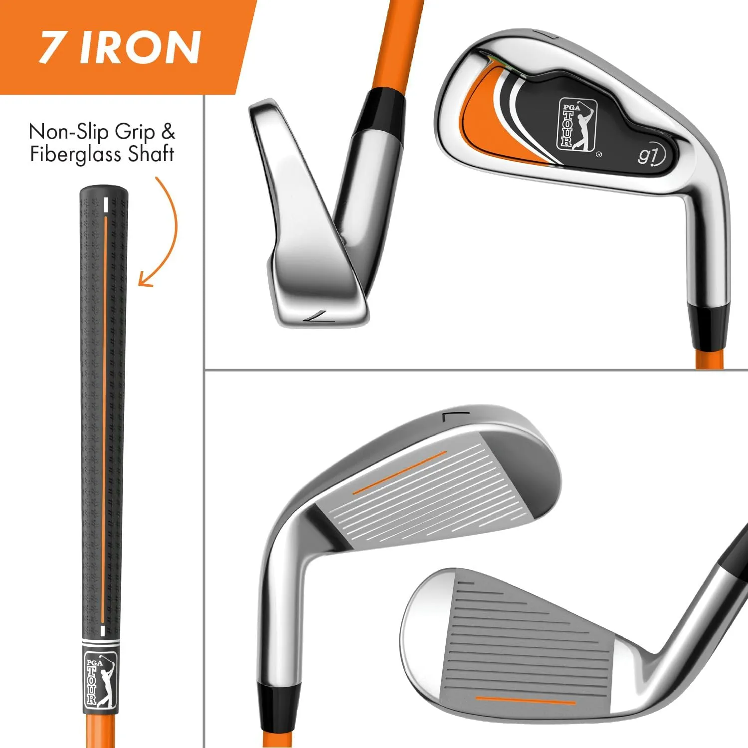 PGA TOUR Youth Golf Club Set for Ages 8-12 (4’8”-5’2”) and 12  (5’2” ), Right and Left-Handed Kids Golf Sets – Beginner Junior Golf Clubs with Lightweight Stand Bag, Mallet Putter, Hybrid, Driver