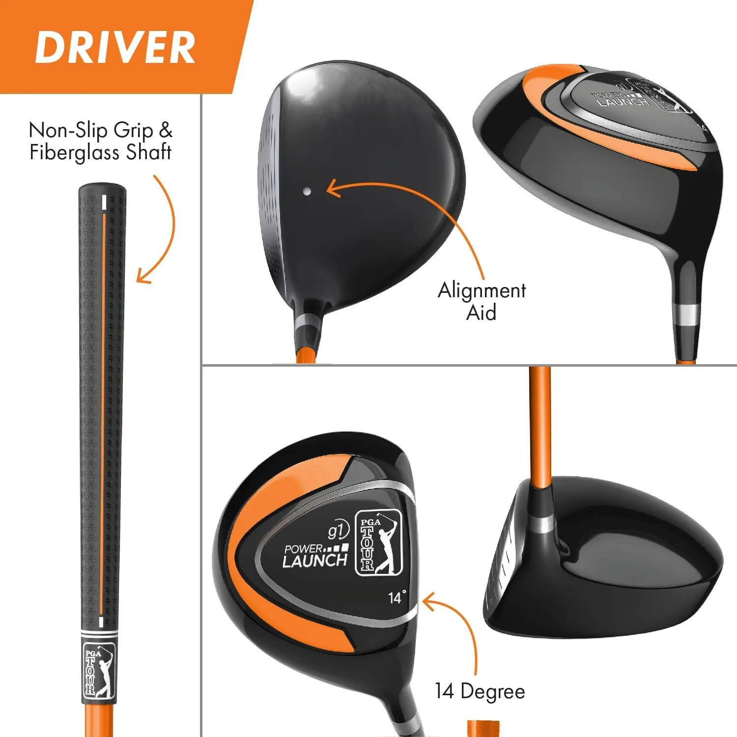 PGA TOUR Youth Golf Club Set for Ages 8-12 (4’8”-5’2”) and 12  (5’2” ), Right and Left-Handed Kids Golf Sets – Beginner Junior Golf Clubs with Lightweight Stand Bag, Mallet Putter, Hybrid, Driver