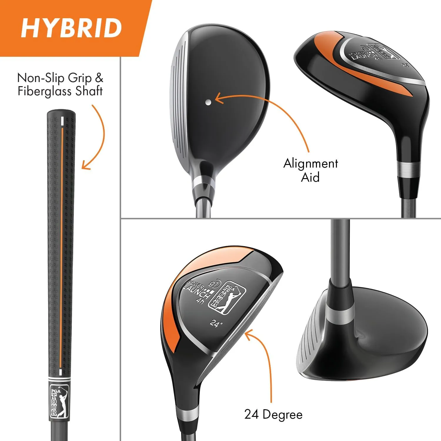 PGA TOUR Youth Golf Club Set for Ages 8-12 (4’8”-5’2”) and 12  (5’2” ), Right and Left-Handed Kids Golf Sets – Beginner Junior Golf Clubs with Lightweight Stand Bag, Mallet Putter, Hybrid, Driver