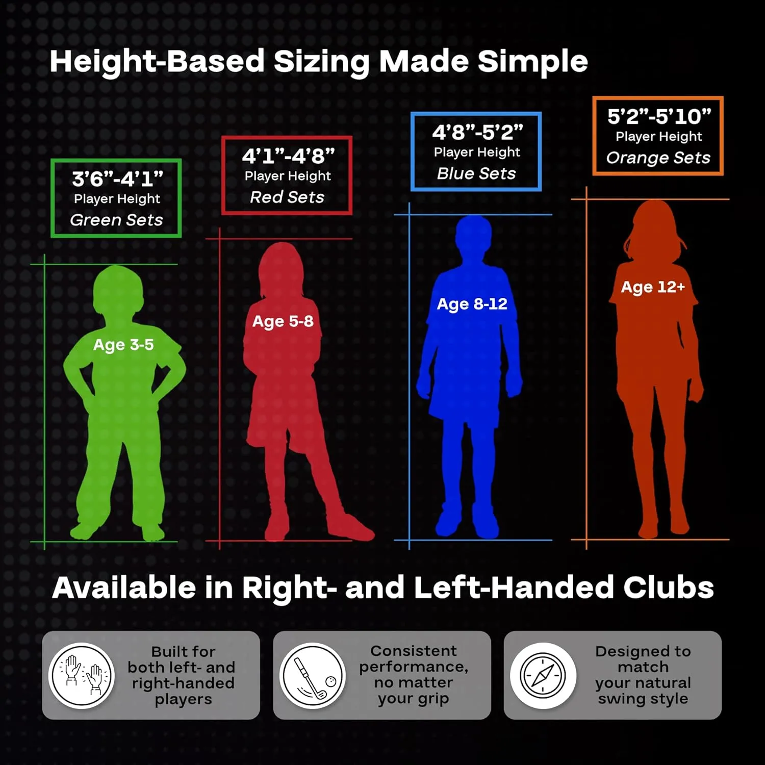PGA TOUR Youth Golf Club Set for Ages 8-12 (4’8”-5’2”) and 12  (5’2” ), Right and Left-Handed Kids Golf Sets – Beginner Junior Golf Clubs with Lightweight Stand Bag, Mallet Putter, Hybrid, Driver