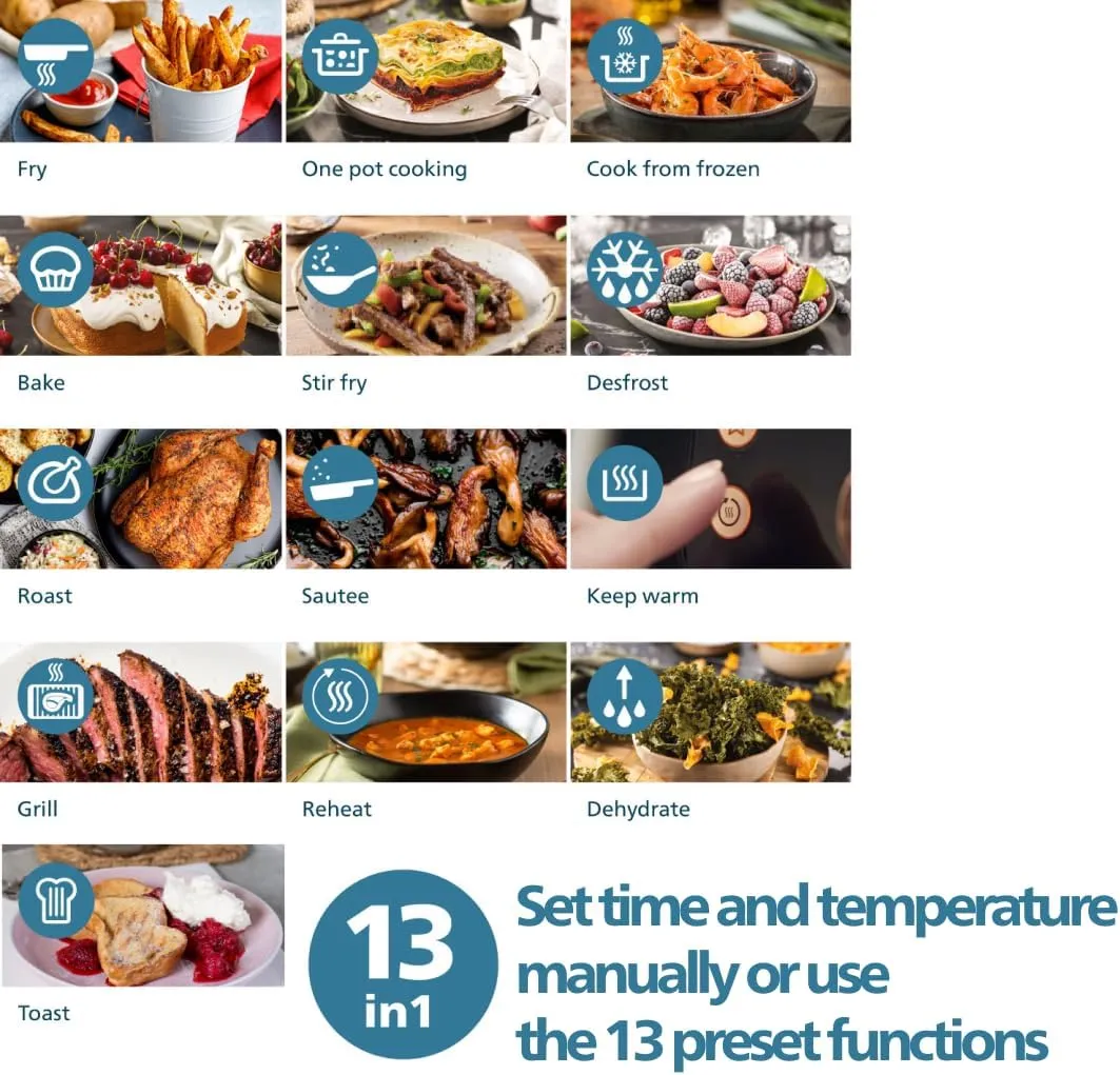 Philips Air Fryer 2000 Series 13-in-1 functions, 6.6 Quarts, Compact Design with Cooking Window, Black, (NA230/00)
